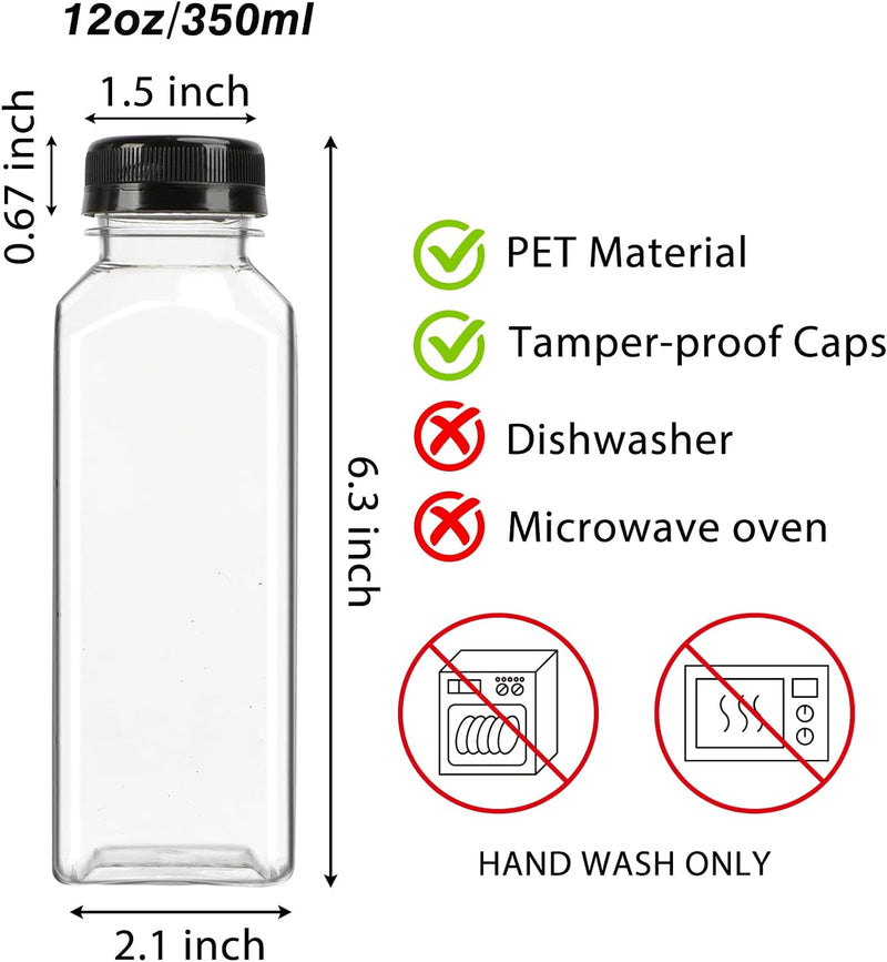 Moretoes 40pcs 12oz Plastic Juice Bottles with Caps, Bulk Clear Beverage Containers for Juicing Drinking Milkshake Tea and Other Beverages