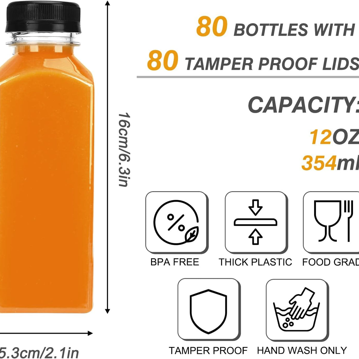80pcs Juice Bottles, 12oz Reusable Plastic Juice Bottles with Caps and Labels, Funnel, Brush Beverage Containers for Juicing, Smoothies, Tea, Milk