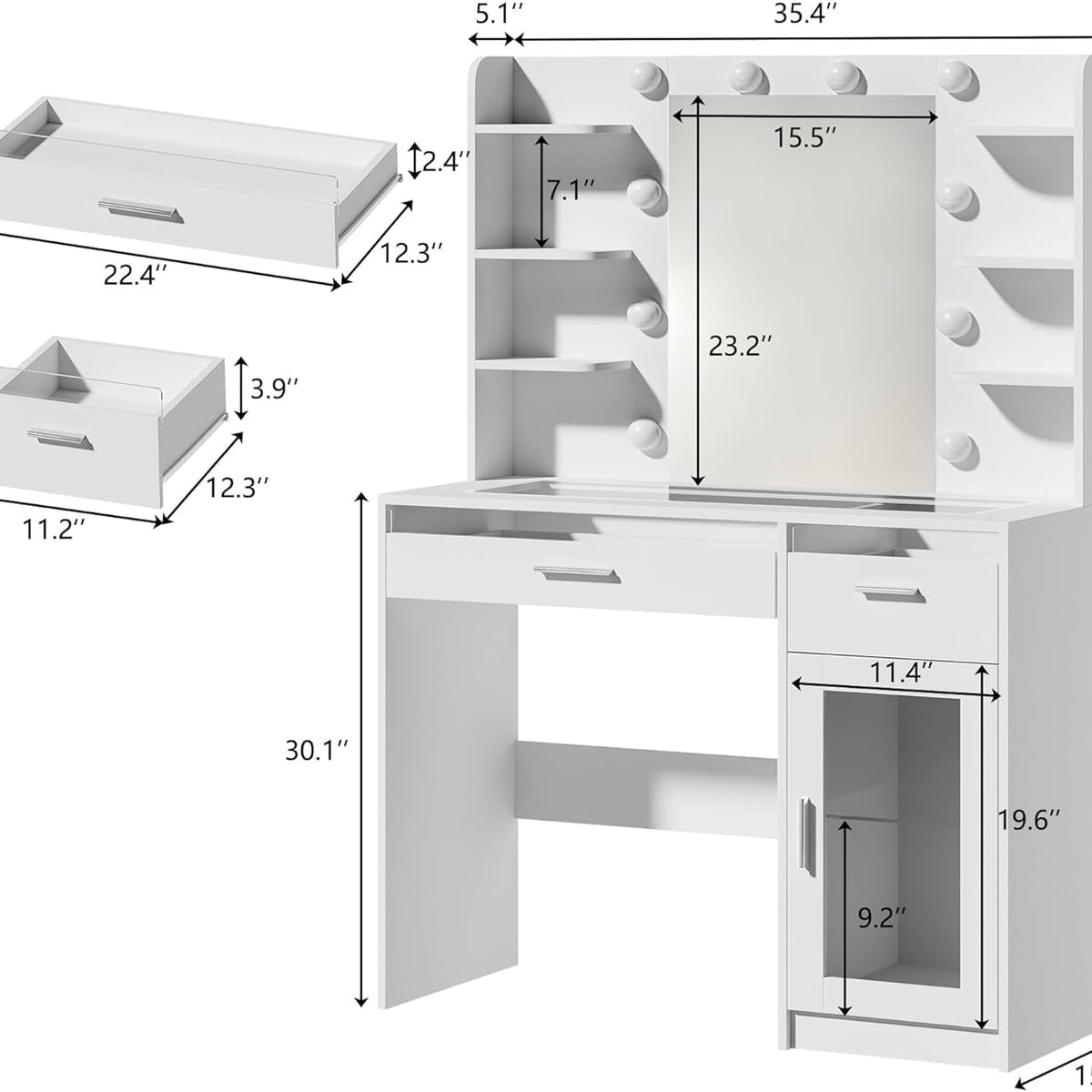 Fixwal Vanity Desk with Mirror and Lights