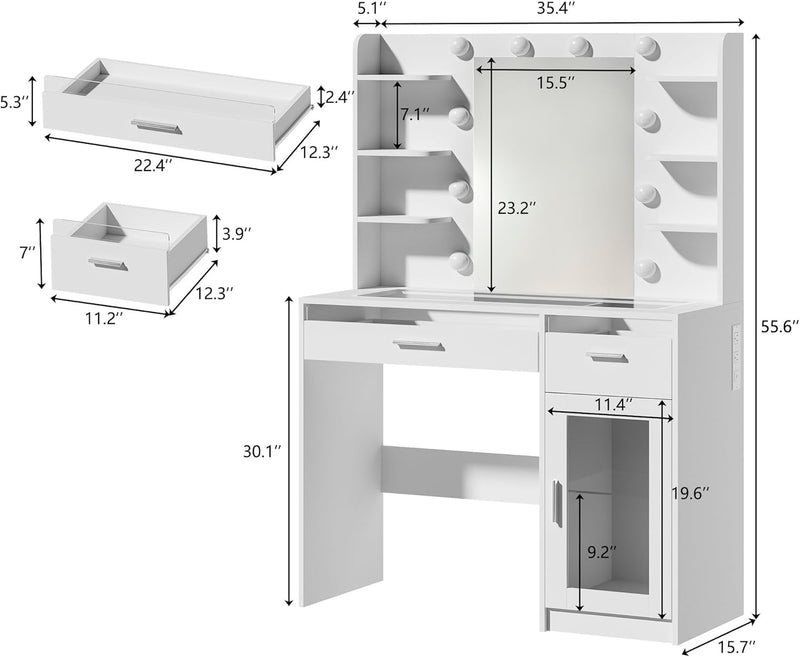 Fixwal Vanity Desk with Mirror and Lights