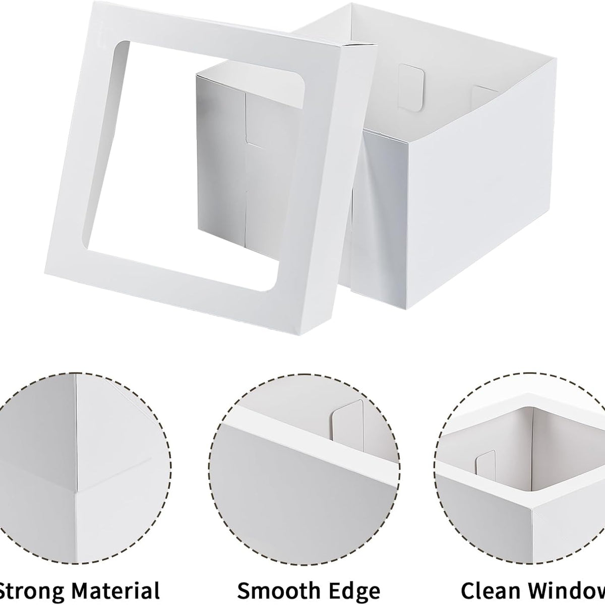 Moretoes 10pcs Cake Boxes 12x12x8 Inch White Bakery Boxes with Window Tall Dessert Cardboard Containers for Cakes Cupcakes Pies Donuts Cookies, for Valentine's Day Mother's Day