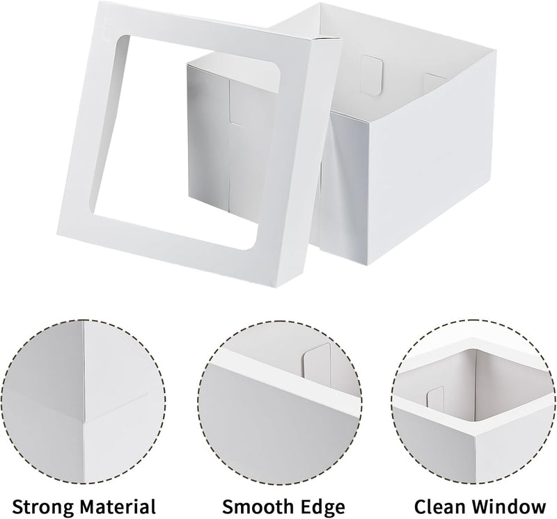 Moretoes 10pcs Cake Boxes 12x12x8 Inch White Bakery Boxes with Window Tall Dessert Cardboard Containers for Cakes Cupcakes Pies Donuts Cookies, for Valentine's Day Mother's Day
