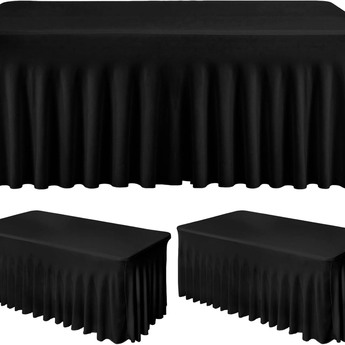 Fixwal 2 Pack Black Spandex Tablecloth for Rectangle Table 4ft, Table Skirt for Party, Show, Wedding and Birthday