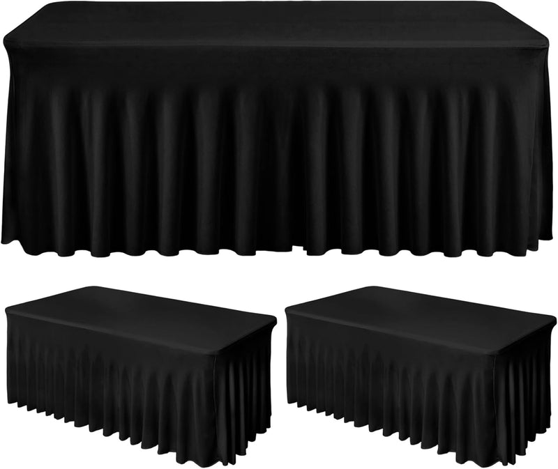 Fixwal 2 Pack Black Spandex Tablecloth for Rectangle Table 4ft, Table Skirt for Party, Show, Wedding and Birthday