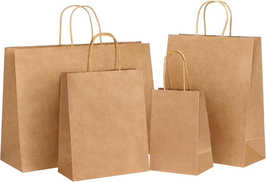 40pcs Brown Paper Bags with Handles Paper Gift Bags Assorted Size (8/10/12.6/16 Inches) 10 Per Size for Shopping, Retail, Gift