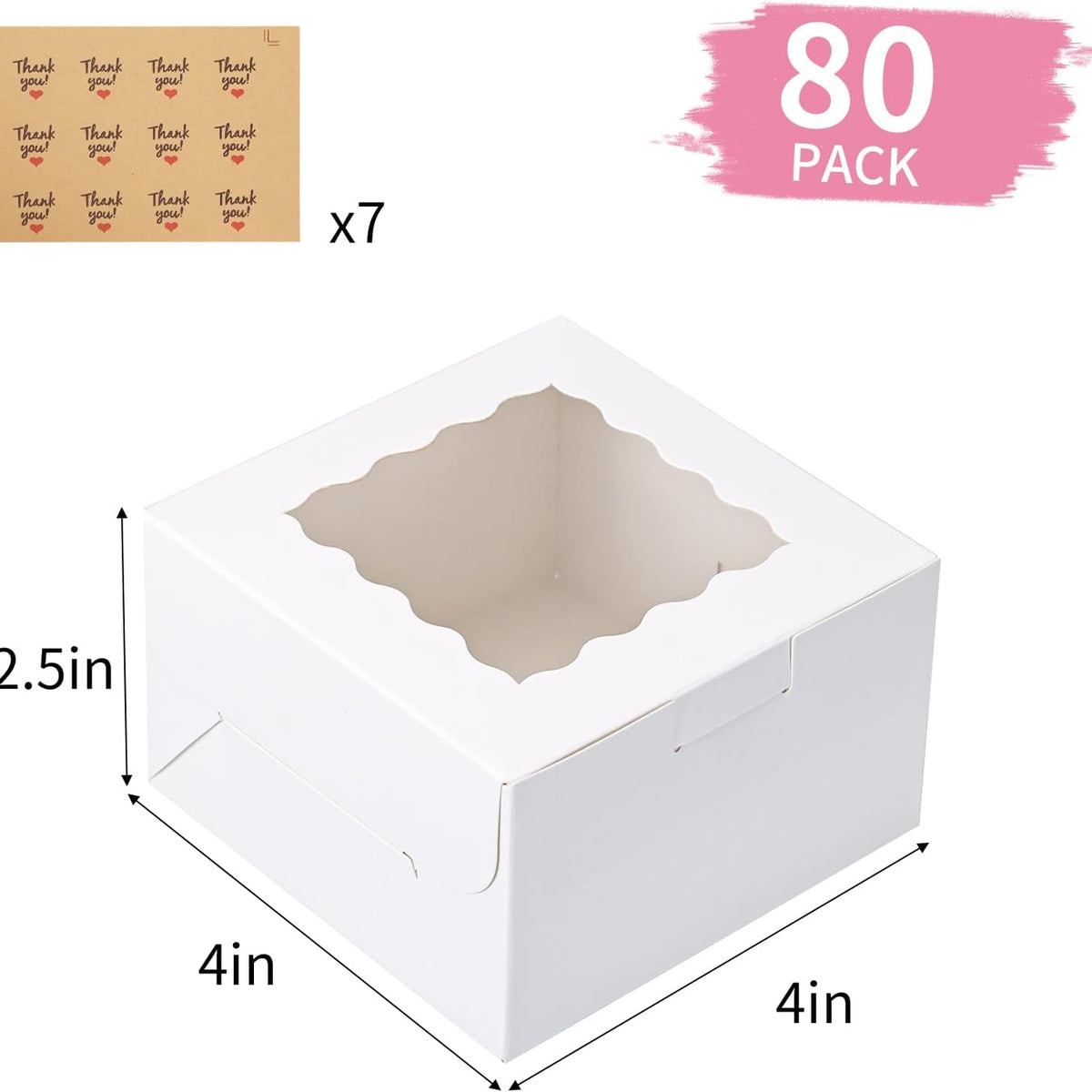 Moretoes 80pcs Small Cookie Boxes 4x4x2.5in White Bakery Boxes with Window Treat Boxes Cake Boxes for Dessert Pastry Macaron