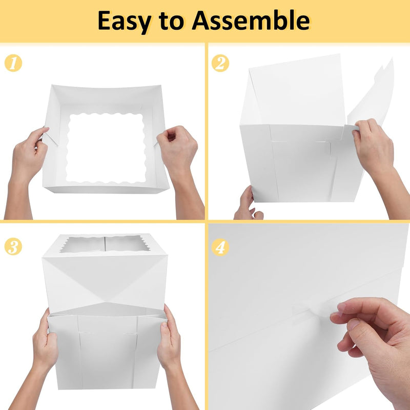 Moretoes 12 Pack Cake Boxes, 12x12x12 Inch Cake Box with Window for Tier Cakes, Sturdy Tall Cake Carrier with Lids, Disposable Containers for Valentine's Day, Mother's Day, Wedding, Birthday, Party