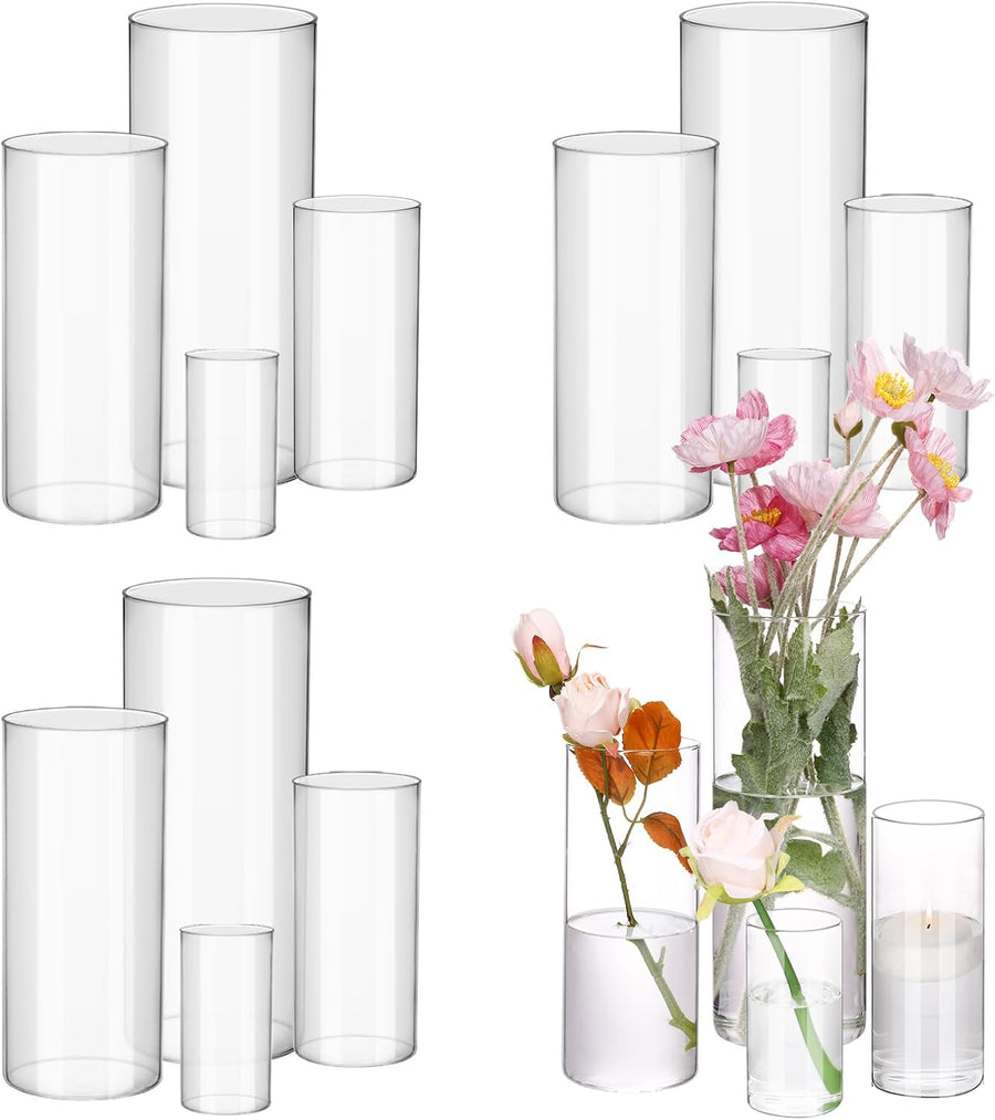 16pcs Clear Glass Cylinder Vases, 4, 6, 8, 10 Inch Tall Cylinder Vases for Centerpieces, Glass Flower Vase Floating Candle Holder Vase for Table Shelf, Party, Wedding, Home Decor