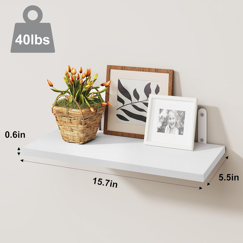 Fixwal Wall Floating Shelves for Bedroom Decor, 4 Sets Wood Floating Shelves for Wall, Wall Mounted Floating Shelf for Bathroom Storage, Book Shelf - White