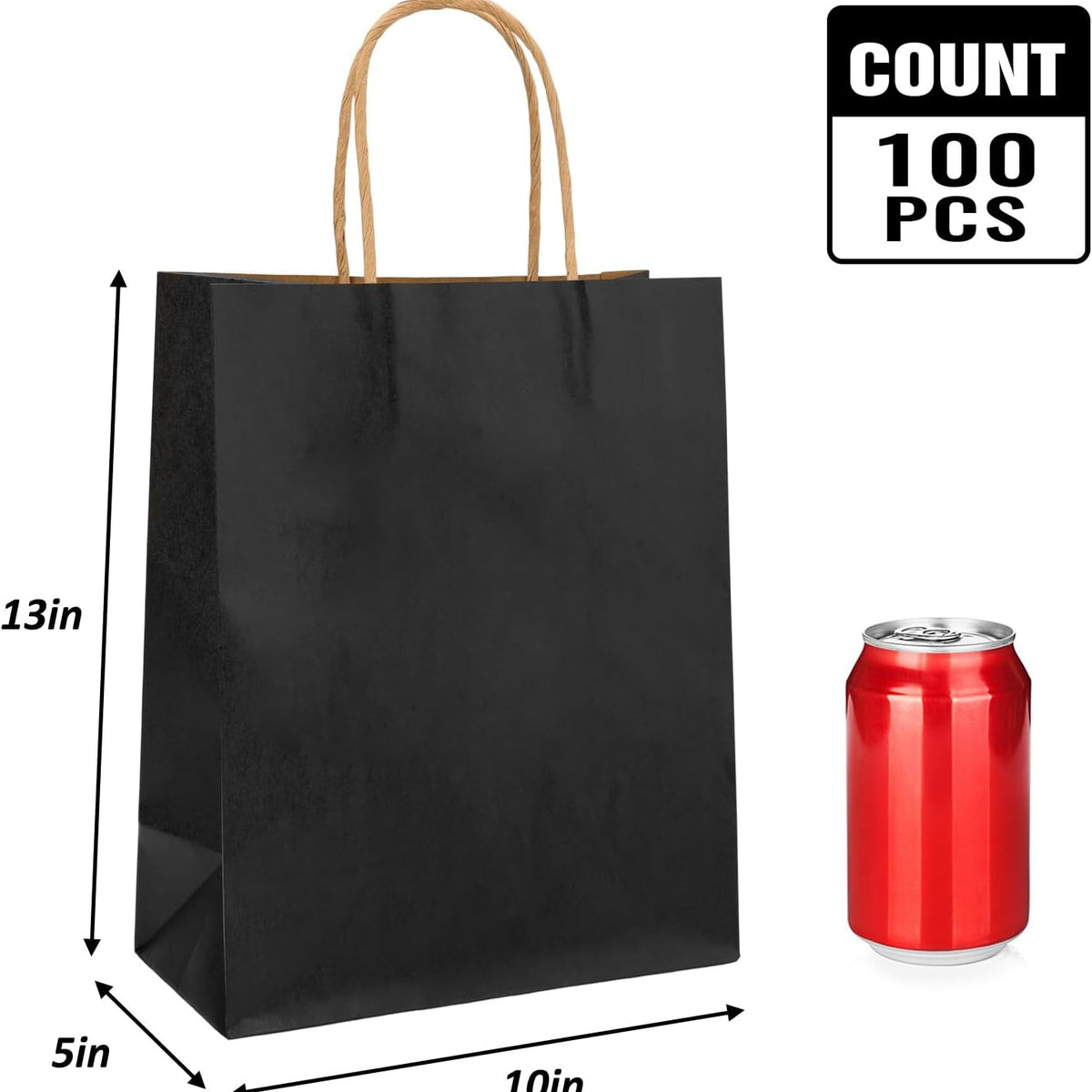 100pcs Paper Gift Bags 10x5x13 Inches Black Kraft Paper Bags with Handles Bulk for Shopping, Retail, Small Business, Birthday Wedding Party Favor, Merchandise