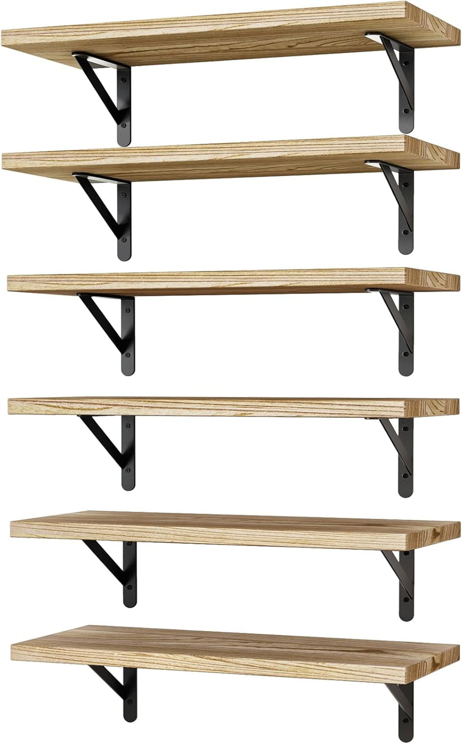16.5 Inch Floating Shelves for Wall, Farmhouse Wall Shelves for Bedroom, Bathroom Storage, Living Room and Kitchen Decor (Set of 6 Light Brown Color)