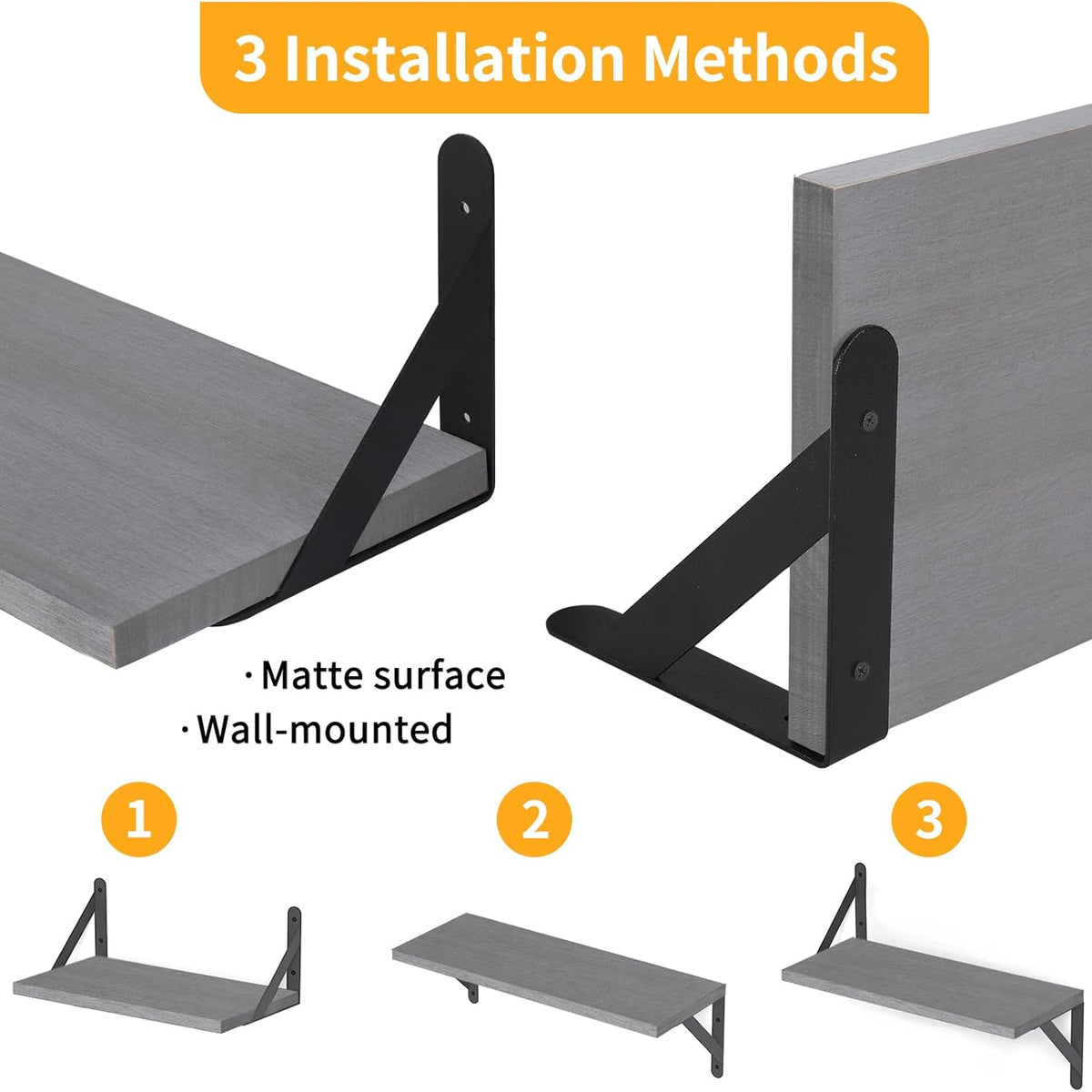 Floating Shelves for Wall, Different Sizes Gray Wall Shelves for Living Room, Bathroom, Bedroom, Kitchen, Home Decor (Set of 4)