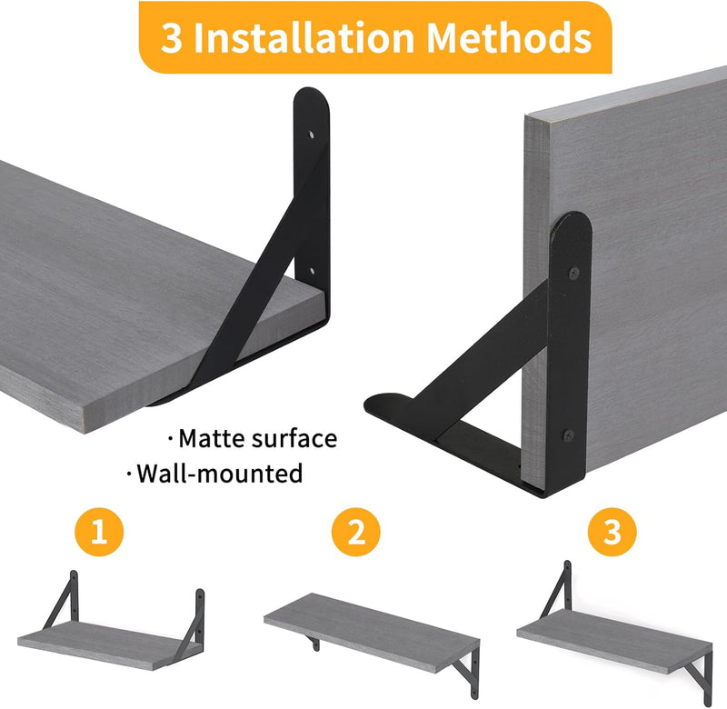 Floating Shelves for Wall, Different Sizes Gray Wall Shelves for Living Room, Bathroom, Bedroom, Kitchen, Home Decor (Set of 4)
