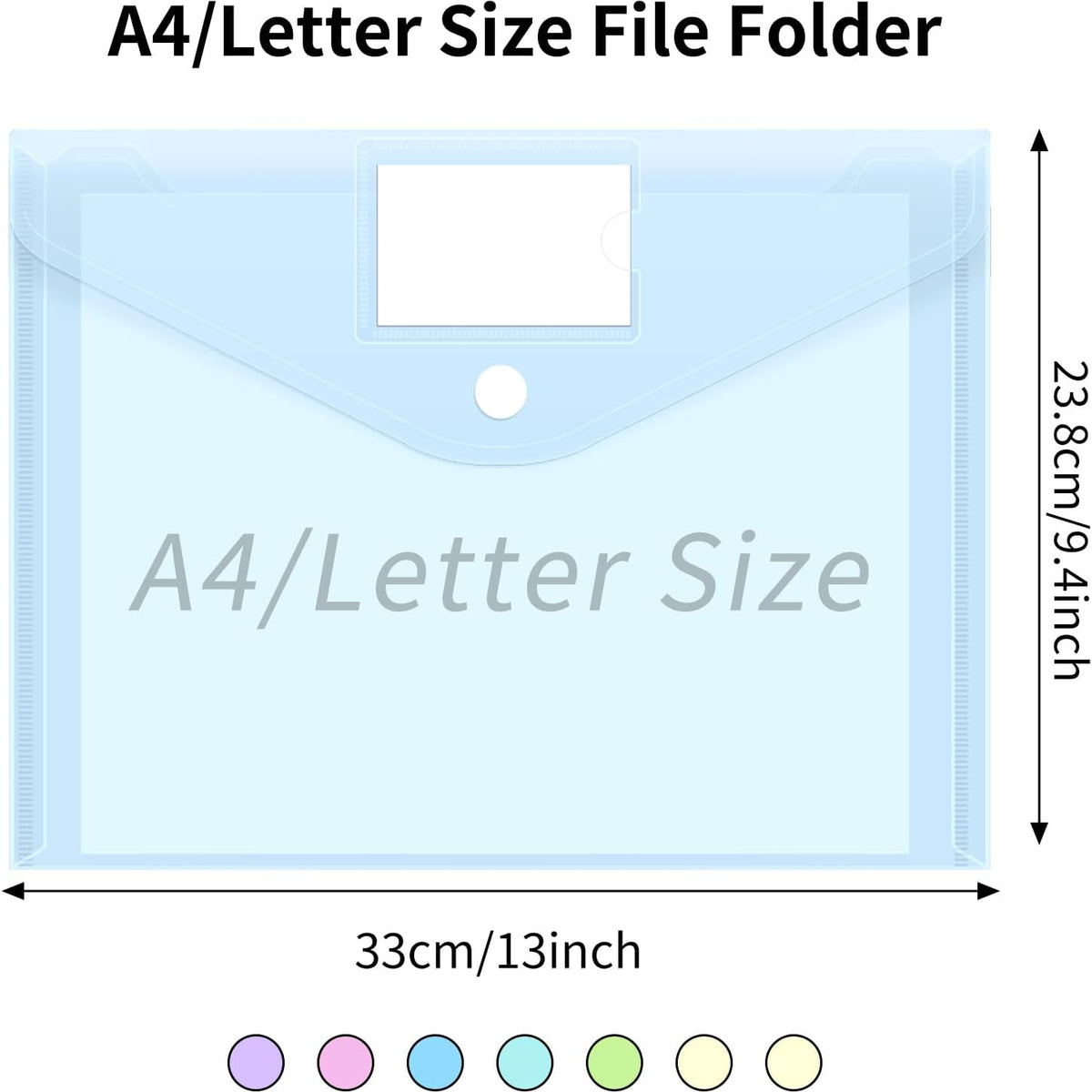 45pcs Plastic Envelopes, Plastic File Folders for Documents, A4 Size Hook & Loop Closure Poly Folders with Label Pocket for School and Office Supplies
