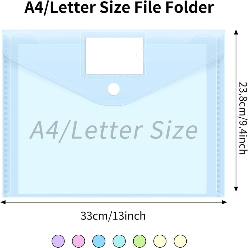 45pcs Plastic Envelopes, Plastic File Folders for Documents, A4 Size Hook & Loop Closure Poly Folders with Label Pocket for School and Office Supplies