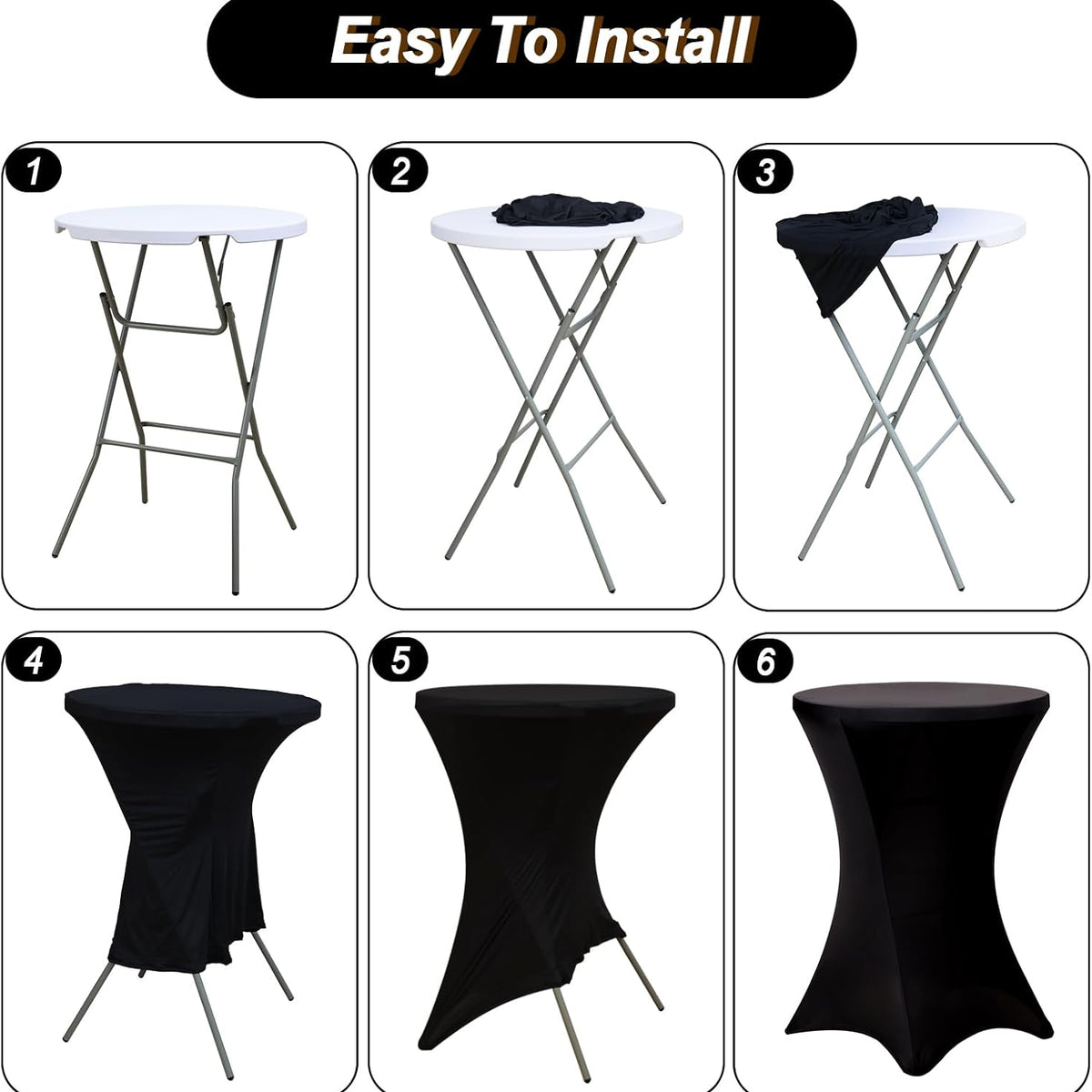 Fixwal Cocktail Tablecloth, Bar Top Table Covers 2 Pack 32x43 Black High Table Cloths Round Table Cover, Spandex Stretch Table Cloth for Pub, Party, Wedding