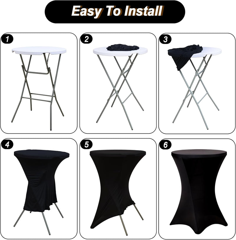Fixwal Cocktail Tablecloth, Bar Top Table Covers 2 Pack 32x43 Black High Table Cloths Round Table Cover, Spandex Stretch Table Cloth for Pub, Party, Wedding