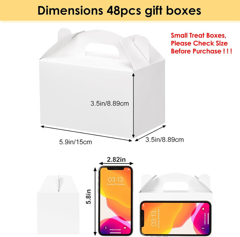 Moretoes 48 Pack White Party Favor Treat Boxes, Gable Gift Boxes with Handles, Candy Boxes for Birthday, Wedding, Baby Shower, Holiday