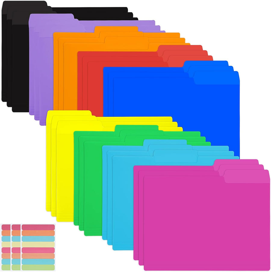 27 Pack 9 Colors Plastic Manila Folders Letter Size File Folders Poly Filing Folders Colored Folders - Heavy Duty 1/3 Cut Tab for School