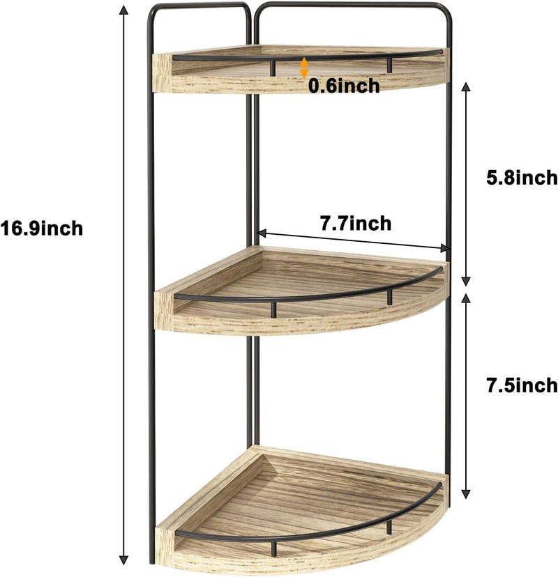 Fixwal Bathroom Counter Organizer, 3 Tier Rustic Bathroom Shelves Corner Organizer, Wood Countertop Storage Tray for Vanity, Kitchen, Bedroom (Light Brown)