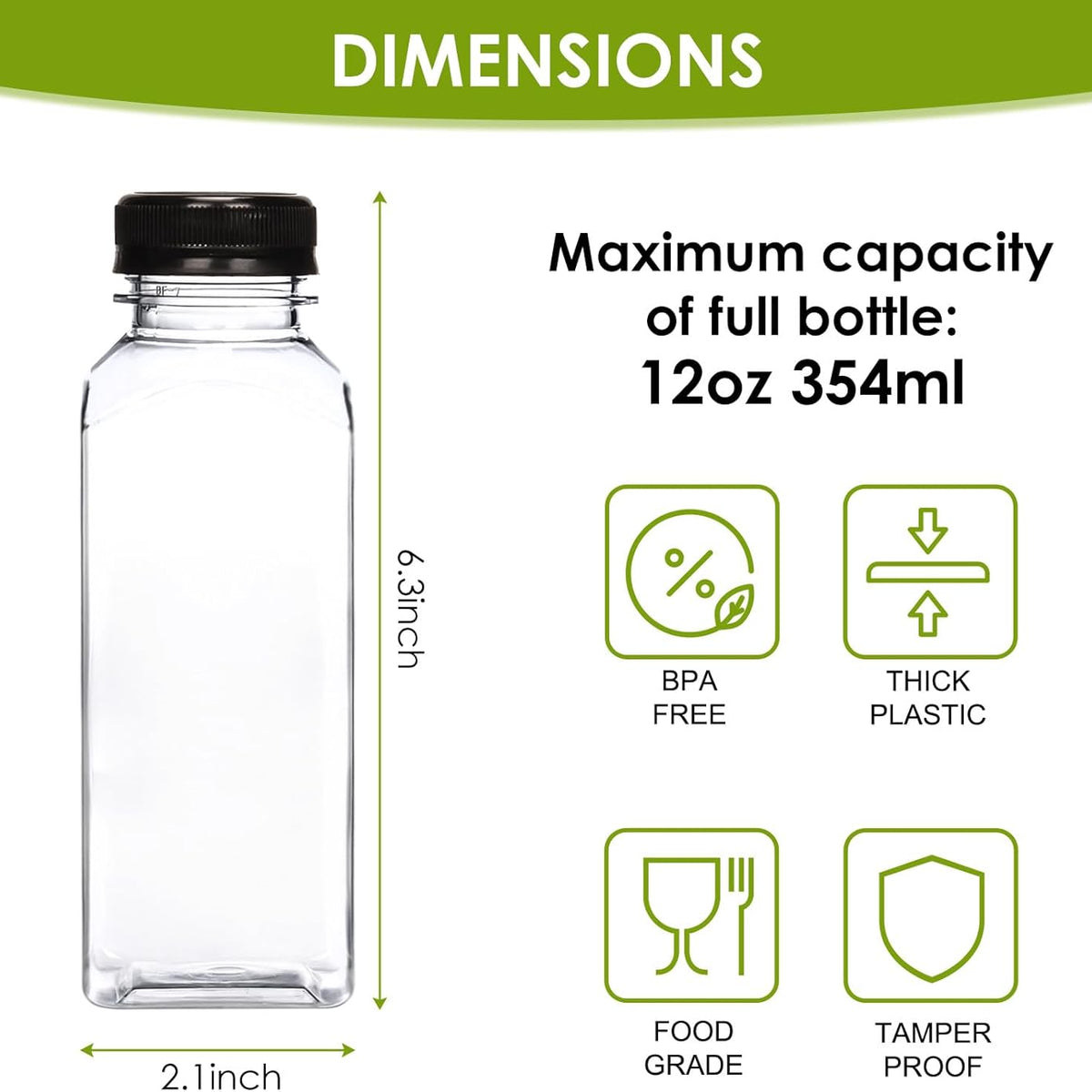 Moretoes 200pcs 12oz Plastic Juice Bottles with Caps, Clear Empty Reusable Water Bottles, Disposable Beverage Containers Bulk for Juicing Smoothies Turmeric Juice Milk and Other Beverages