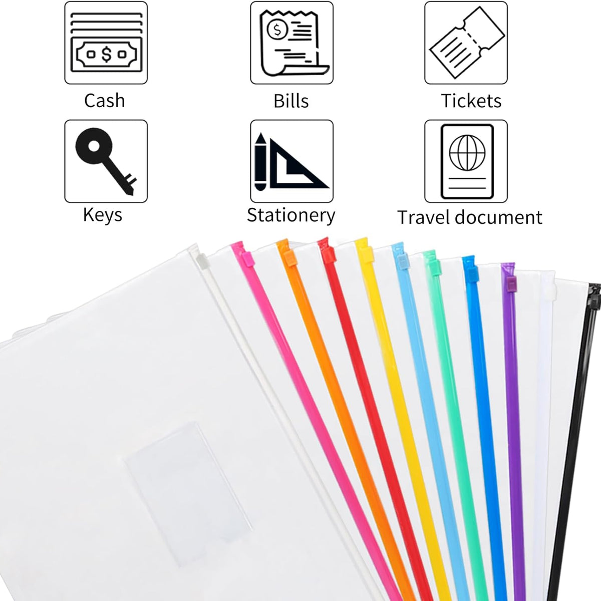 36pcs Plastic Envelopes Poly Zip Envelope Clear Zipper Pouches File Folders, A4, Letter Size, 11 Colors, for School and Office Supplies