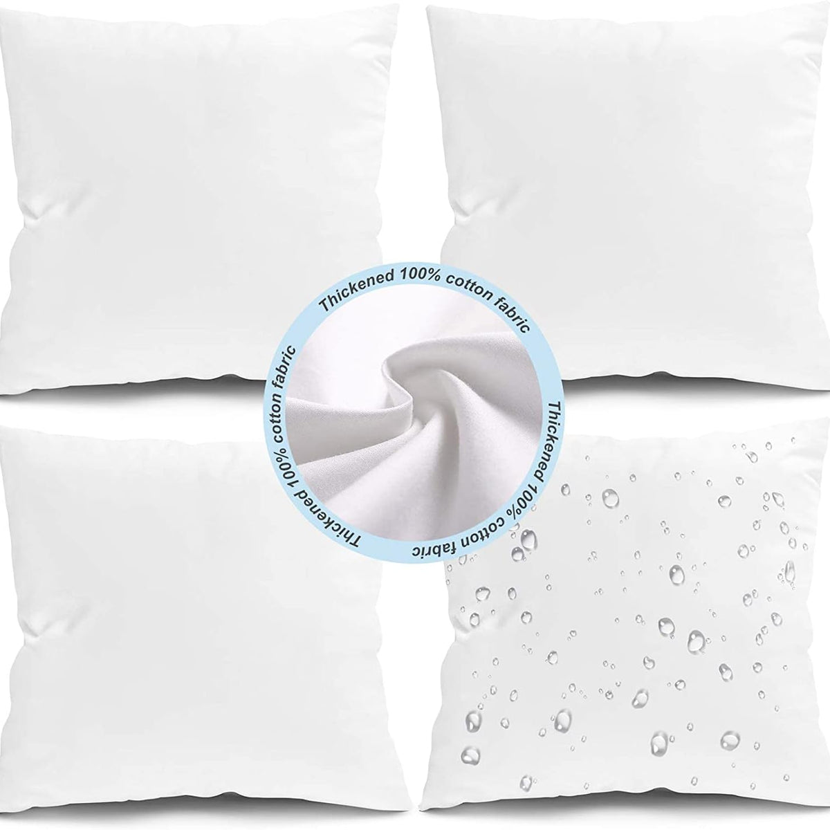 Fixwal Pack of 4 18x18 Outdoor Waterproof Pillows Inserts, Square Stuffer Pillow Form for Patio, White
