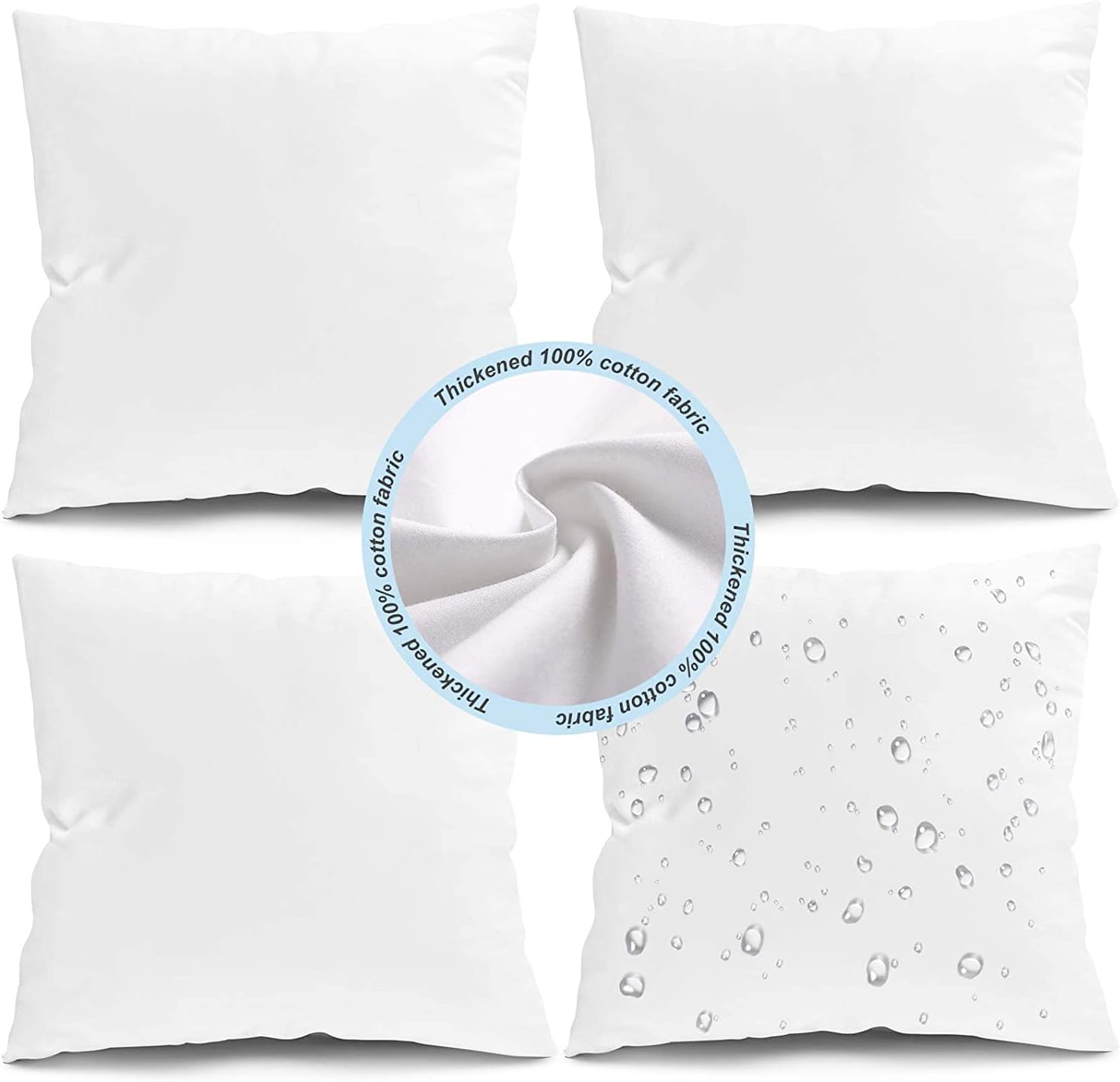 Fixwal Pack of 4 18x18 Outdoor Waterproof Pillows Inserts, Square Stuffer Pillow Form for Patio, White
