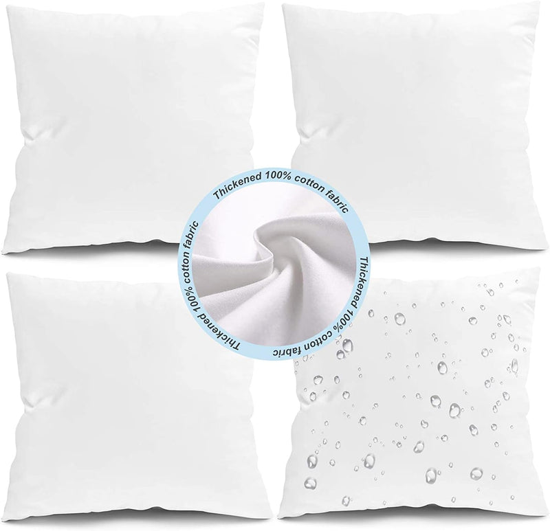 Fixwal Pack of 4 18x18 Outdoor Waterproof Pillows Inserts, Square Stuffer Pillow Form for Patio, White