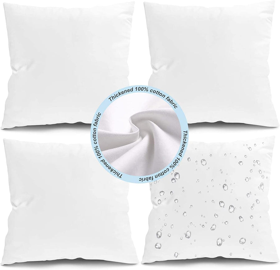 Pack of 4 18x18 Outdoor Waterproof Pillows Inserts, Square Stuffer Pillow Form for Patio, White