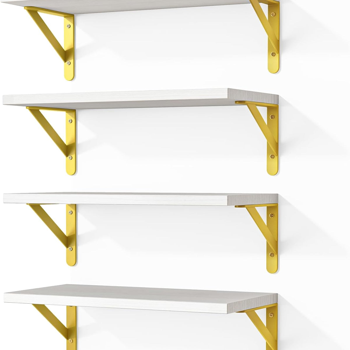 Fixwal White Shelves, Wood Wall Floating Mounted Shelves for Bedroom, Bathroom, Living Room, Kitchen Storage and Decor(White, Set of 4, 16.5 Inch)