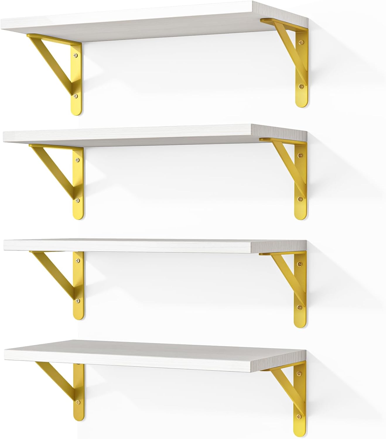 Fixwal White Shelves, Wood Wall Floating Mounted Shelves for Bedroom, Bathroom, Living Room, Kitchen Storage and Decor(White, Set of 4, 16.5 Inch)
