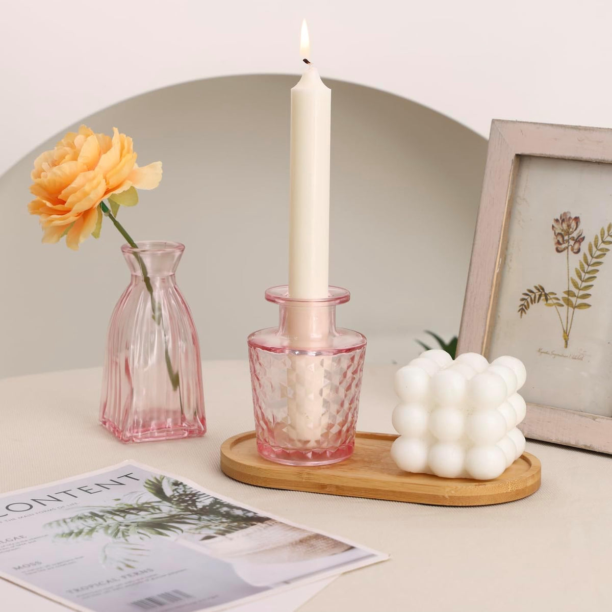36pcs Pink Glass Bud Vase Set, Small Flower Vases for Centerpieces in Bulk, Mini Vintage Vase for Home, Wedding, Table Decor