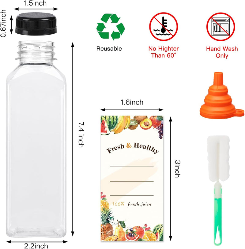 Moretoes 128pcs 16oz Plastic Juice Bottles with Caps, Bulk Clear Reusable Juicing Bottles for Smoothies and Other Beverages