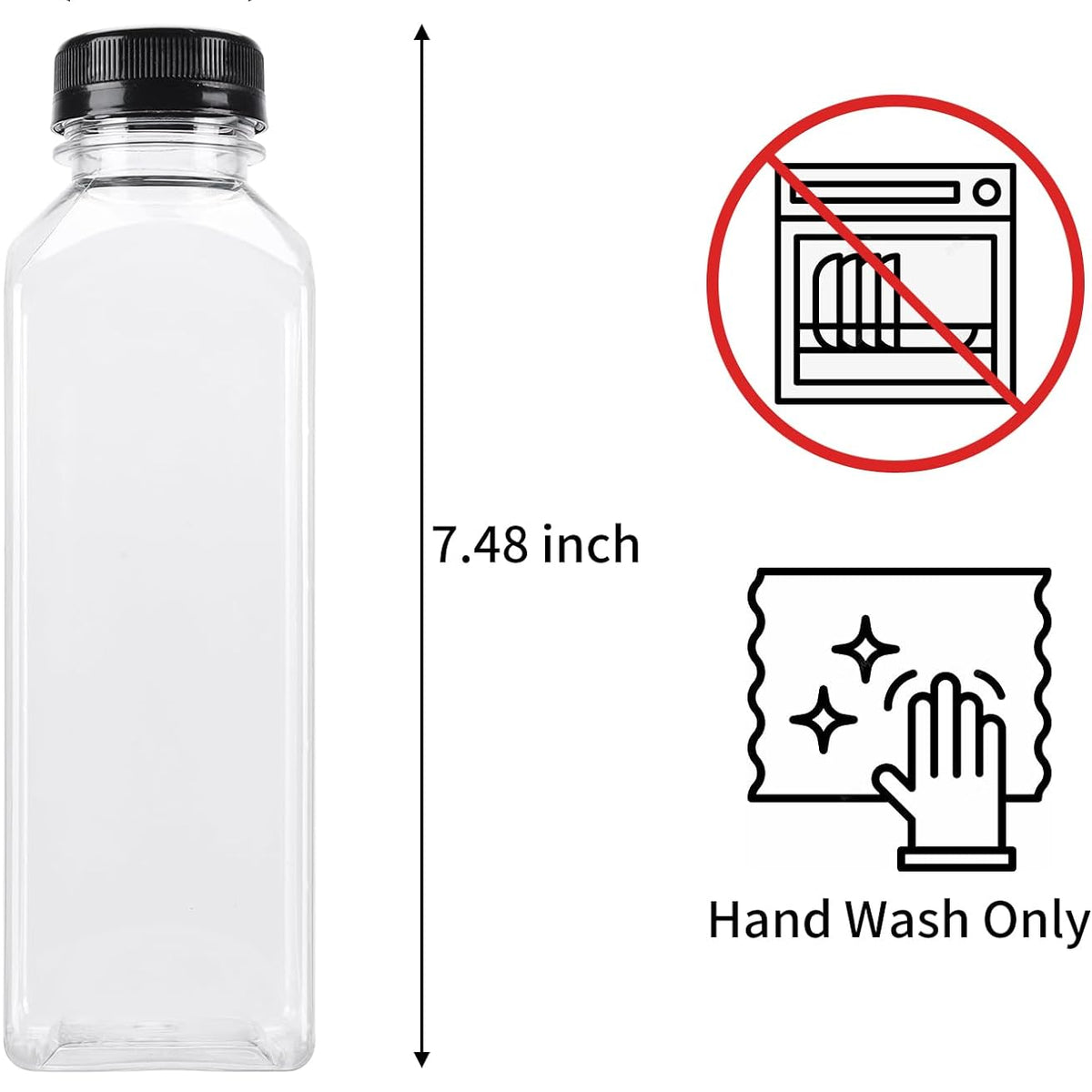 36pcs 16oz Empty Plastic Juice Bottles with Caps, Reusable Clear Bulk Beverage Containers for Juice, Milk, Smoothie, and Other Beverages