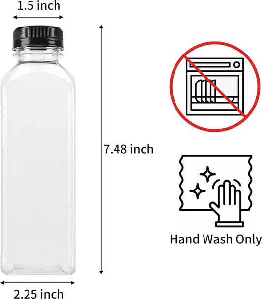 36pcs 16oz Empty Plastic Juice Bottles with Caps, Reusable Clear Bulk Beverage Containers for Juice, Milk, Smoothie, and Other Beverages