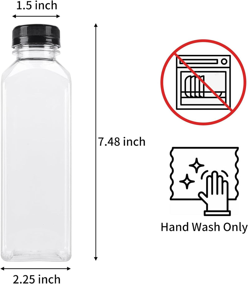 36pcs 16oz Empty Plastic Juice Bottles with Caps, Reusable Clear Bulk Beverage Containers for Juice, Milk, Smoothie, and Other Beverages