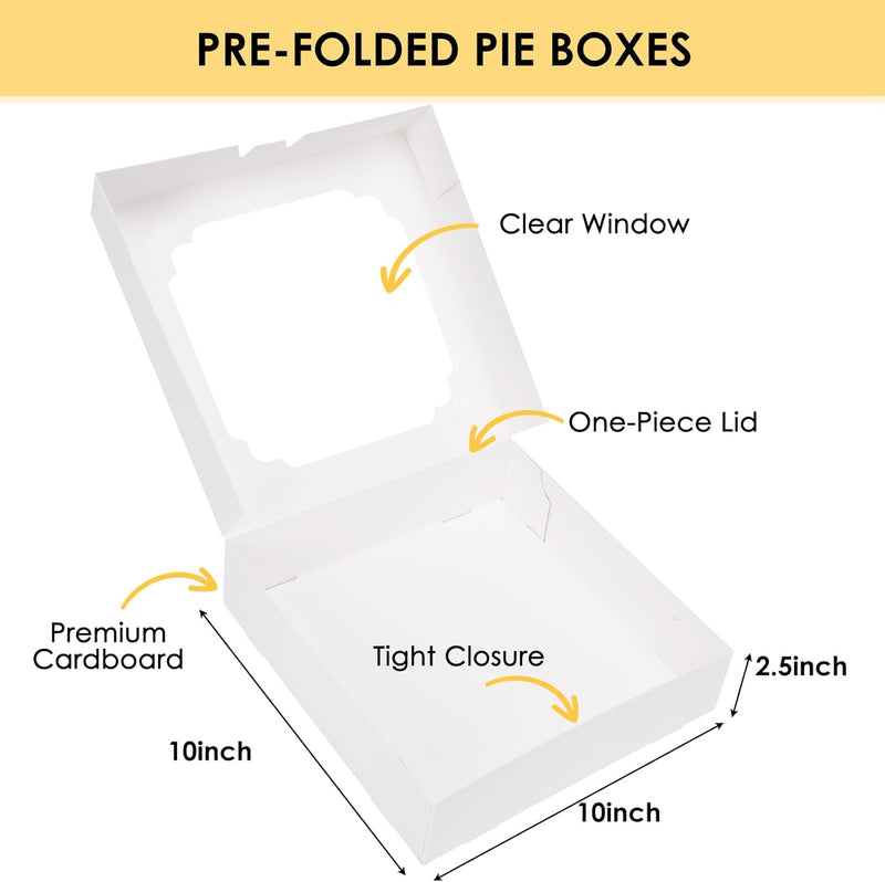 Moretoes Pie Boxes, 45pcs 10x10x2.5 Inches Bakery Boxes, Auto-Popup Cookie Container with Window for Pie, Strawberries, Cookie Cake, Treats