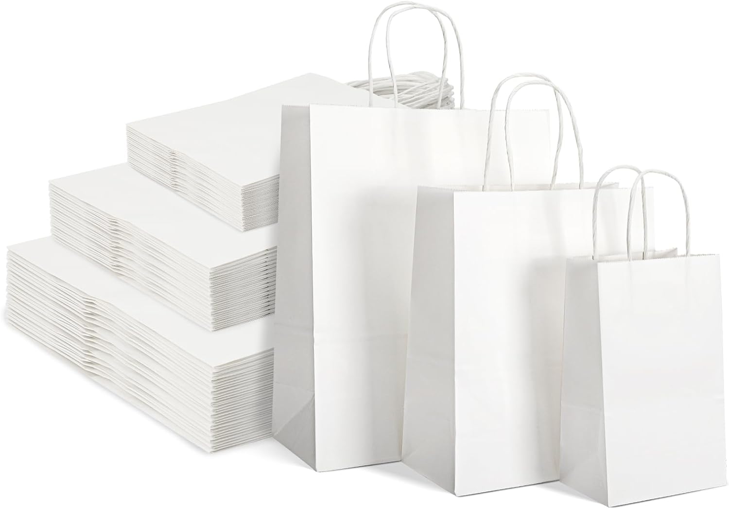 120pcs White Paper Bags with Handles Mixed Size Bulk Kraft Paper Gift Bags for Business, Shopping, Retail, Merchandise