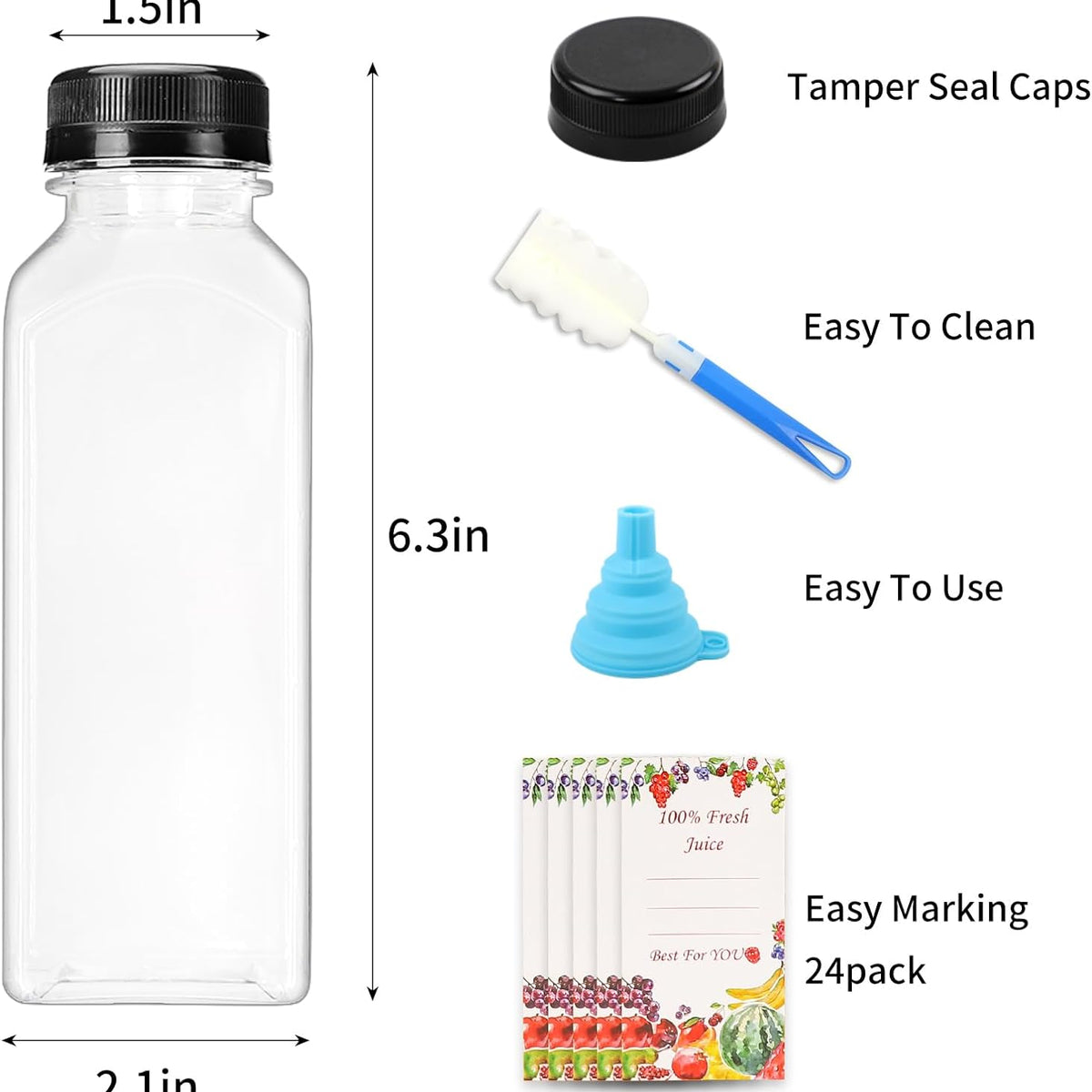20pcs 12oz Plastic Juice Bottles with Caps, Reusable Juicing Bottles, Clear Drink Containers with Lids for Juicing, Smoothie and Other Beverages