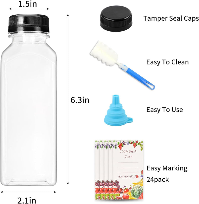 20pcs 12oz Plastic Juice Bottles with Caps, Reusable Juicing Bottles, Clear Drink Containers with Lids for Juicing, Smoothie and Other Beverages