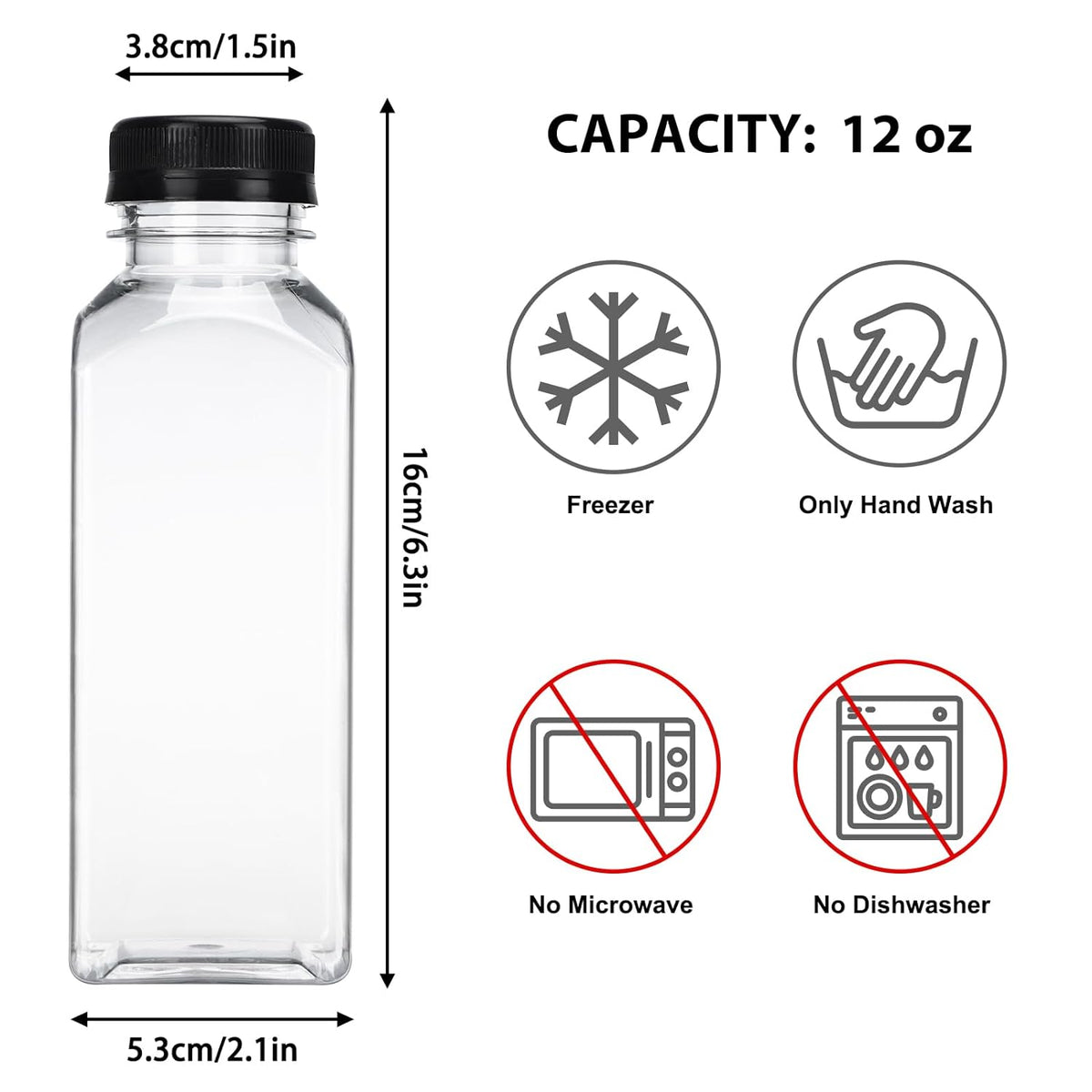 Moretoes 128pcs 12oz Juice Bottles, Plastic Juice Bottles with Caps, Reusable Drink Containers for Juicing, Smoothie and Other Beverages