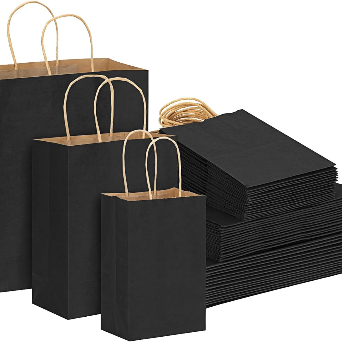 120pcs Black Paper Bags with Handles Mixed Size Bulk Kraft Paper Gift Bags for Business, Shopping, Retail, Merchandise