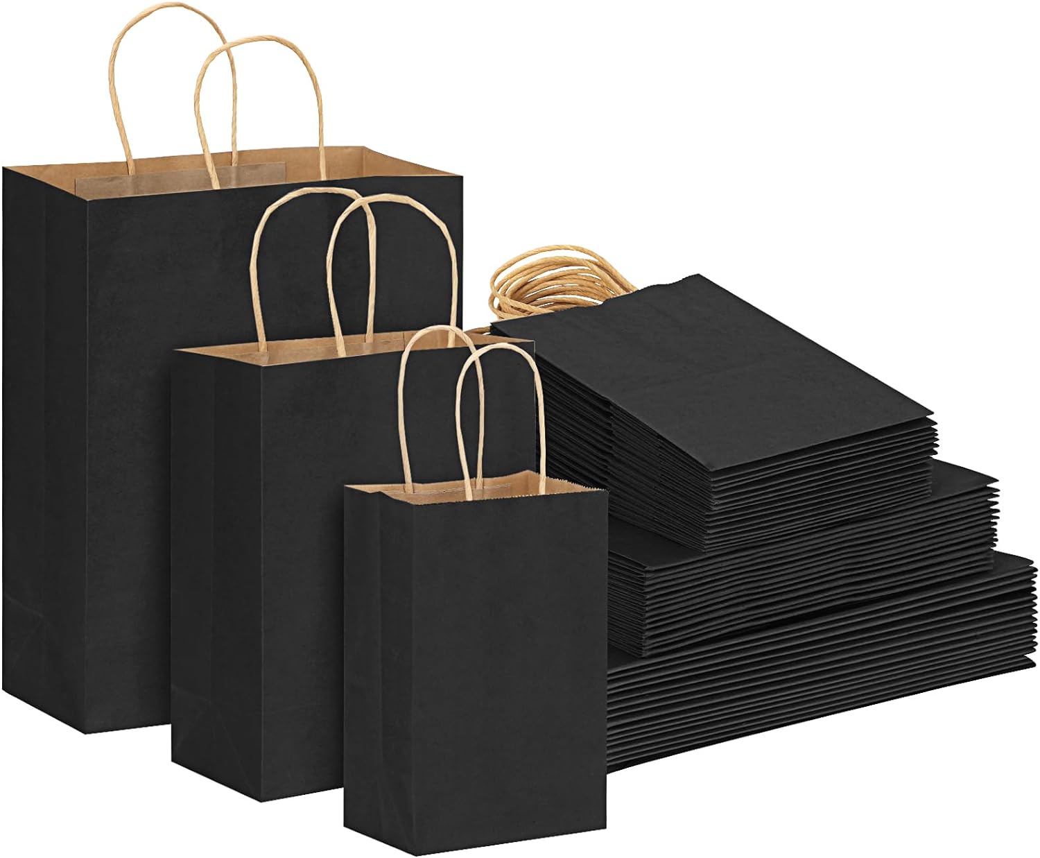 120pcs Black Paper Bags with Handles Mixed Size Bulk Kraft Paper Gift Bags for Business, Shopping, Retail, Merchandise