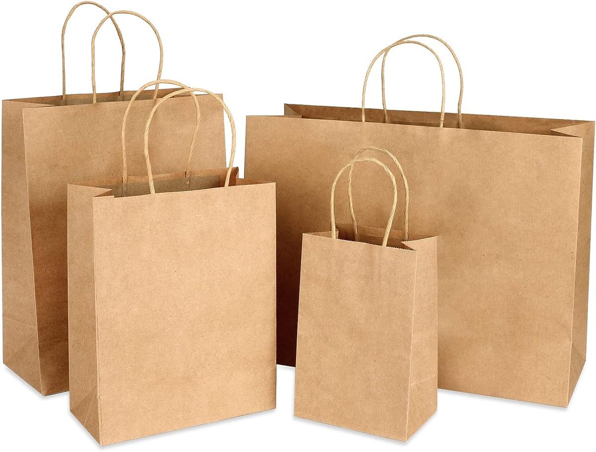 Moretoes 40pcs Brown Paper Bags with Handles Paper Gift Bags Assorted Size (8/10/12.6/16 Inches) 10 Per Size for Shopping, Retail, Gift