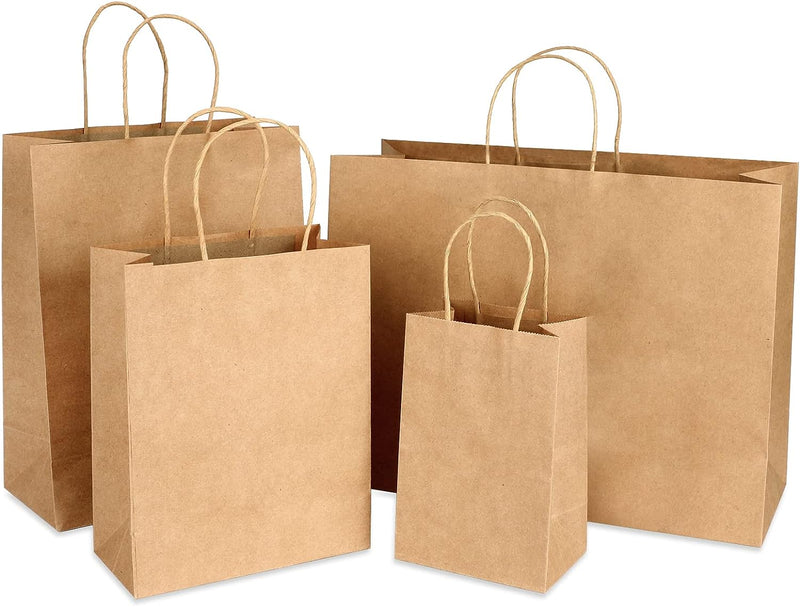 Moretoes 40pcs Brown Paper Bags with Handles Paper Gift Bags Assorted Size (8/10/12.6/16 Inches) 10 Per Size for Shopping, Retail, Gift
