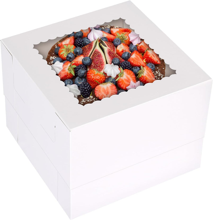 20pcs Cake Boxes, 10x10x8 Inches Tall Cake Box with Window, White Bakery Box, Large Baking Boxes with Window for Valentine's Day, Mother's Day, Pastries, Pies, Desserts