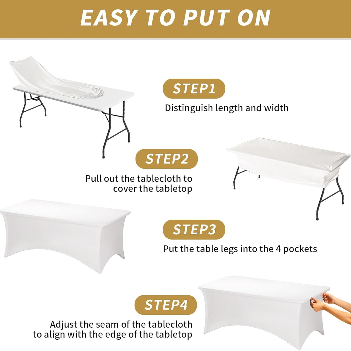 Fixwal 3 Pack Pearl White Tablecloth Rectangle 8Ft, Stretch Spandex Fitted Table Cover for Party, Trade Show, Wedding, Buffet, Graduation, Vendor Stand