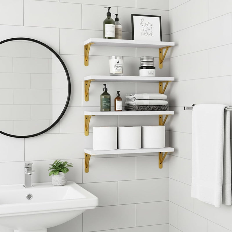 Fixwal White Shelves, Wood Wall Floating Mounted Shelves for Bedroom, Bathroom, Living Room, Kitchen Storage and Decor(White, Set of 4, 16.5 Inch)