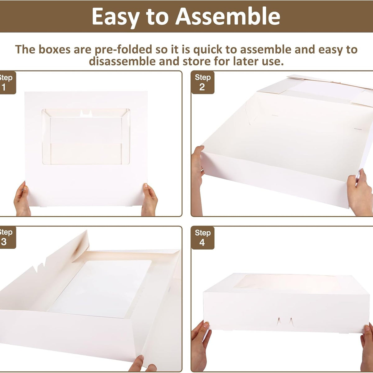 Moretoes 10pcs 19x14x4in Half Sheet Cake Boxes with Window, White Cookie Boxes, for Pastry Baking Cake Donuts Cupcake Pie Packaging, Auto-Popup